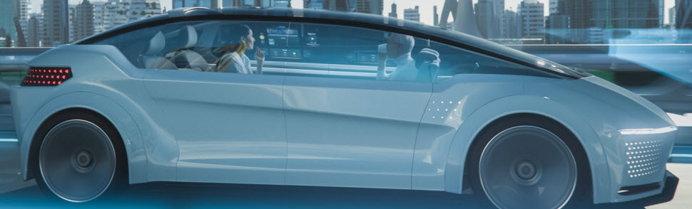 autonomous car driving two passengers